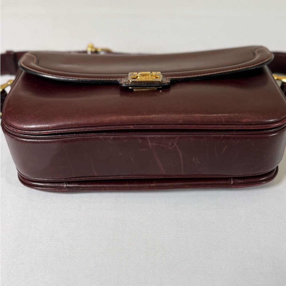 Vintage Celine Paris Burgundy Box Leather Shoulder Bag Gold Turn Lock - Picture 7 of 13